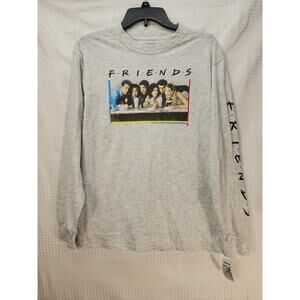 Women's FRIENDS Long Sleeve Graphic T shirt Tee Medium Cotton Blend Gray Body